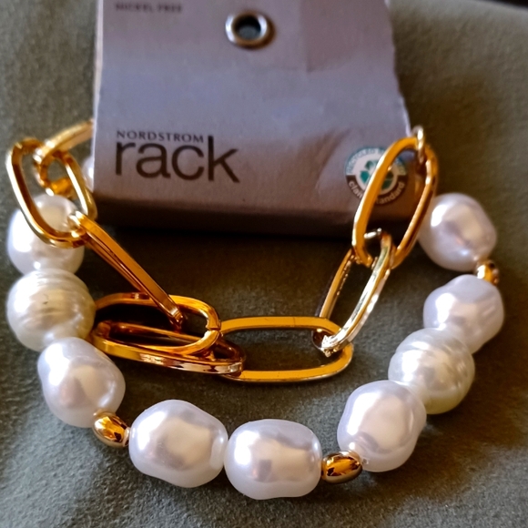 Nordstrom Gold Link and Pearl Bracelet Set0 - Picture 1 of 2